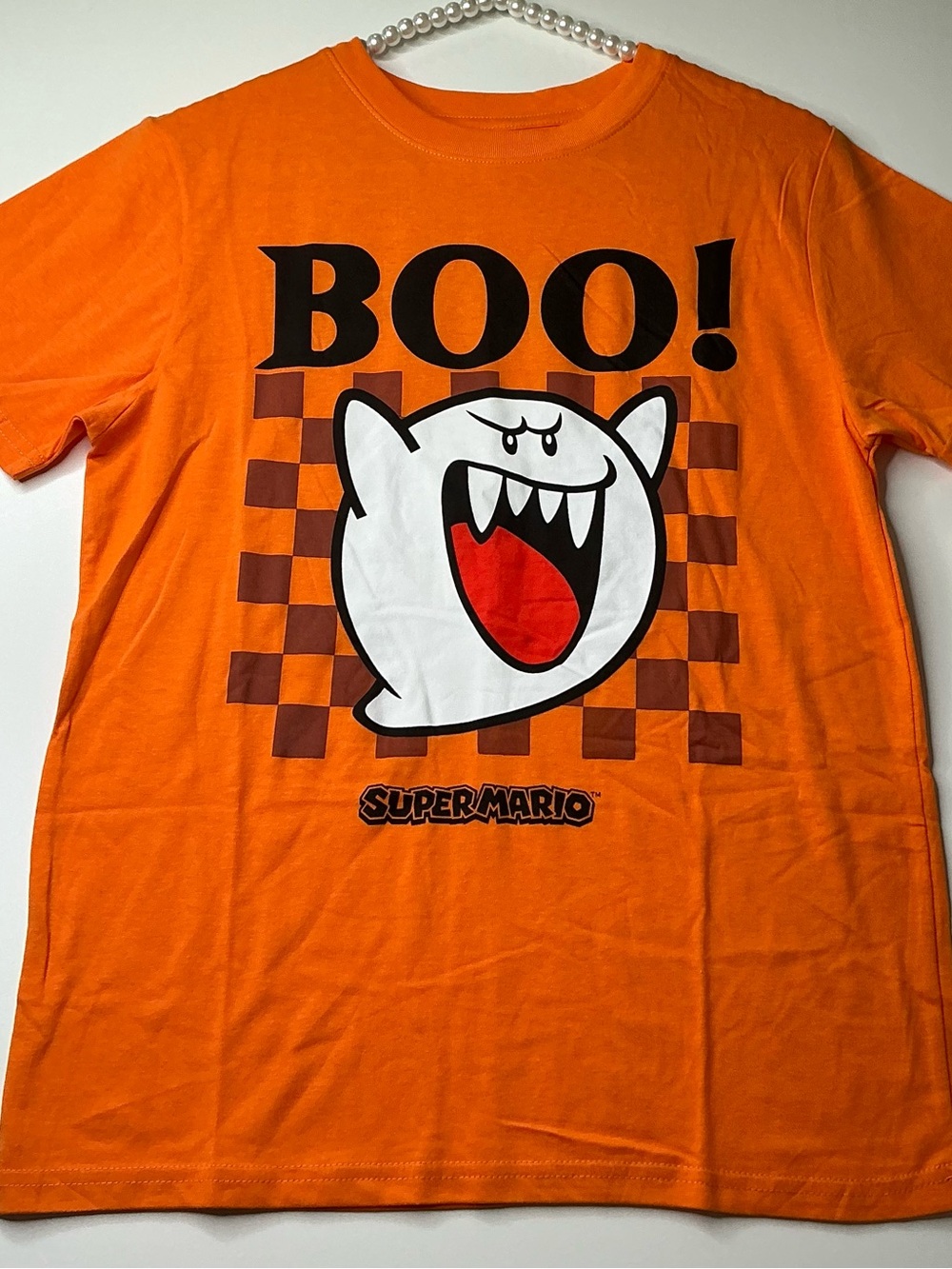 Super Mario T-Shirt Boo Ghost Graphic Tee XL Orange Nintendo Short Sleeve Kids